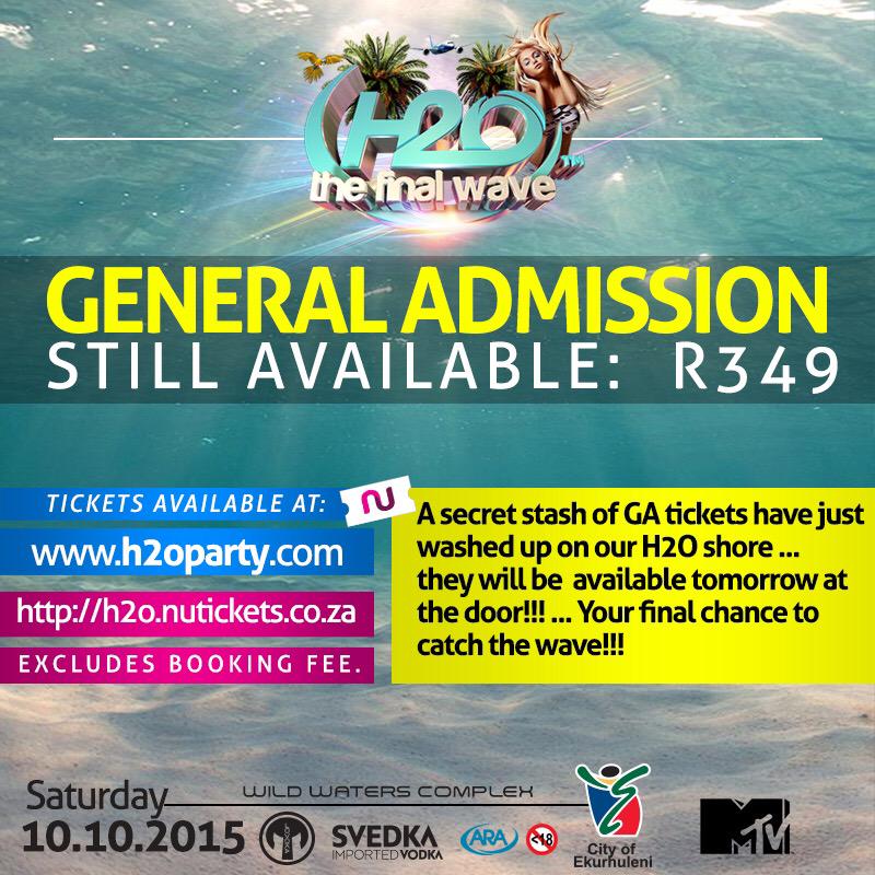H2O_party's tweet photo. PLEASE NOTE! GA tickets for #H2OFinalWave still available now via http://t.co/3cEMVbTwuO &amp; http://t.co/EsptnVIA9w. http://t.co/m6ORGzQ4mM