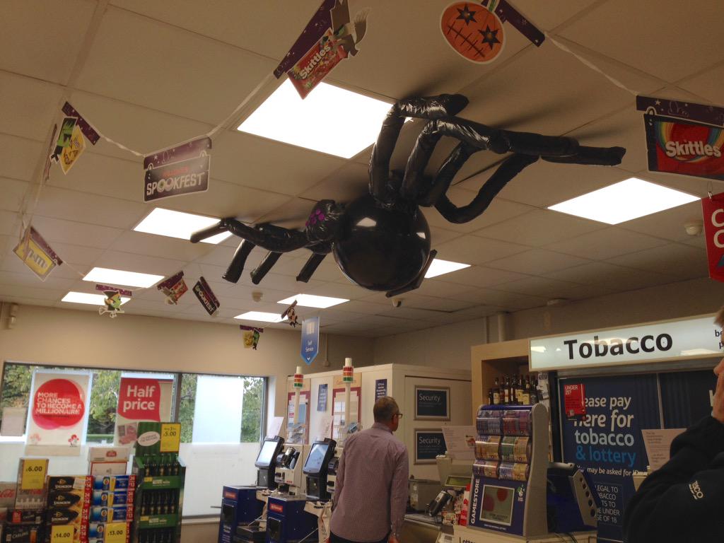 Halloween Spider in Mansfield Road Express #tescohalloween #spiderselfie #spider #halloween2015 <a href="/Tesco/">Tesco</a>