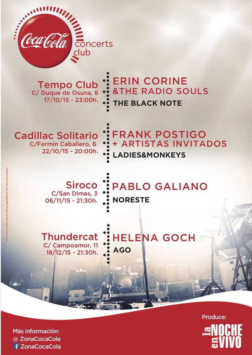 MadridAndMusic's tweet photo. Nuevas fechas para el ciclo #ConcertsClub de @CocaCola_es. #MadridAndMusic http://t.co/6OOMpSfd0Q
