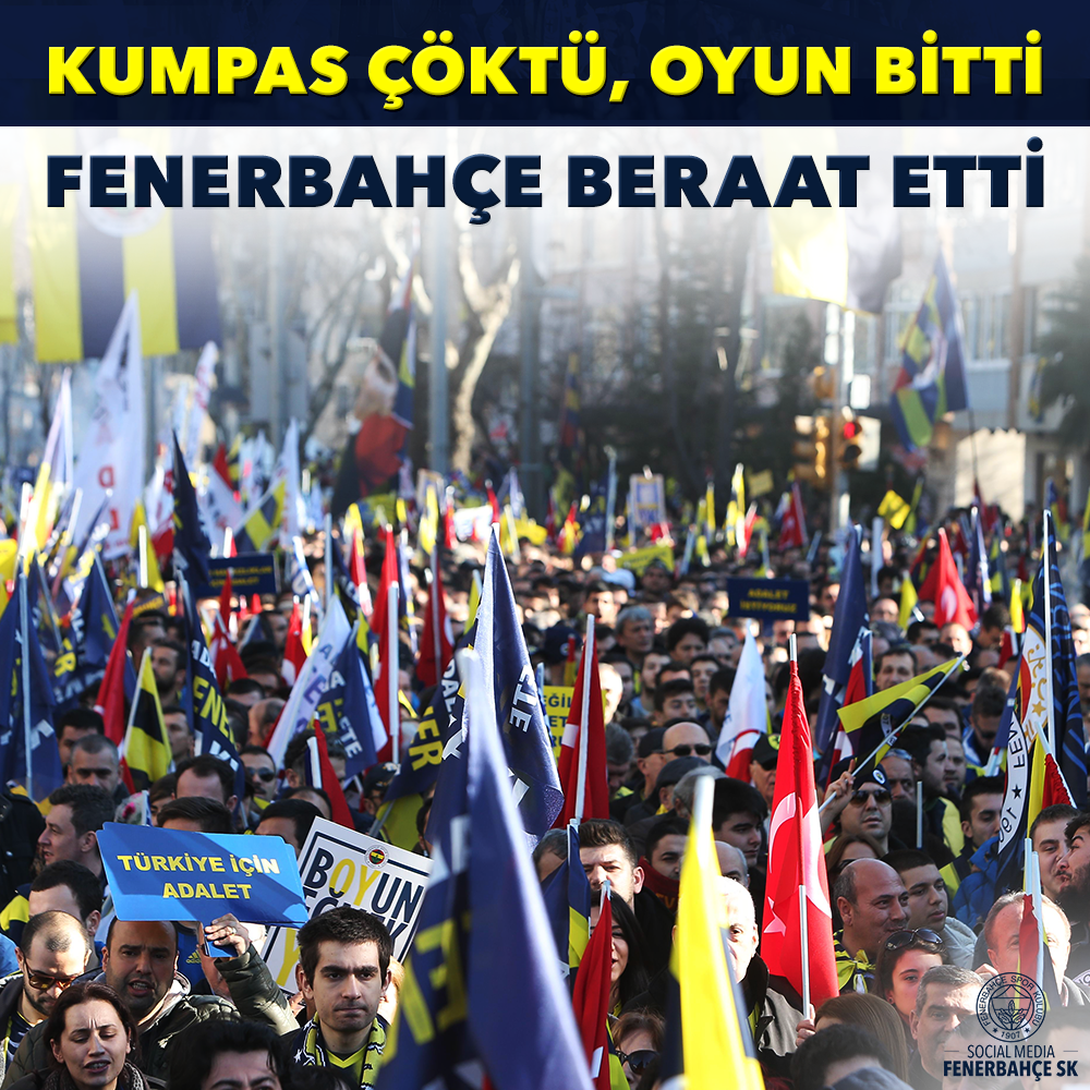 Fenerbahce's tweet photo. KUMPAS ÇÖKTÜ, OYUN BİTTİ, FENERBAHÇE BERAAT ETTİ! http://t.co/JtoaMuC4Mu