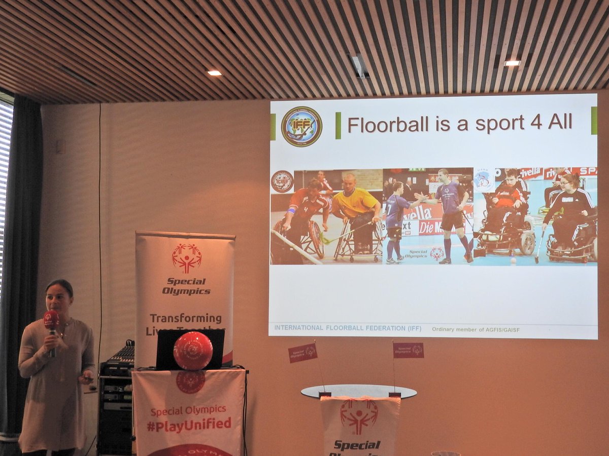 Fascinating presentation from <a href="/IFF_Floorball/">IFF</a> <a href="/MersuBruun/">Merita Bruun</a> @SpecOlympicsEU Sports Conference #floorball #playUnified