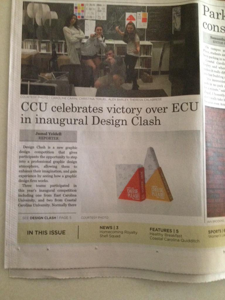 jcottondesign's tweet photo. #designclash makes front page of The Chanticleer. #awesome #designbadassery #allhailtheunderdogs http://t.co/KUcqGm0rWJ