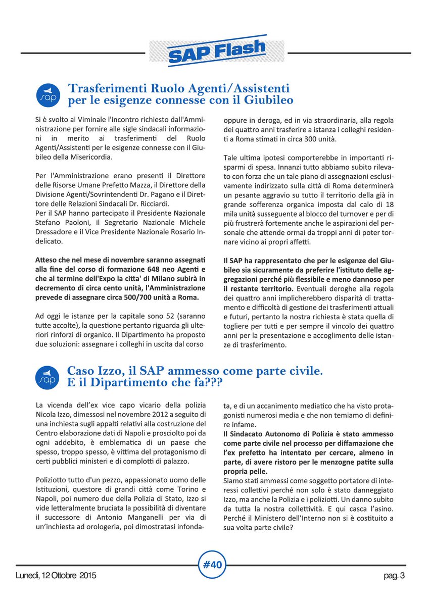 Sindacato_Sap's tweet photo. #SAPFlash #40
Alla vigilia della manifestazione il #SAP diffida il #Premier #Renzi!
Tutti in piazza il 15 ottobre! http://t.co/0zzuTfcOjD