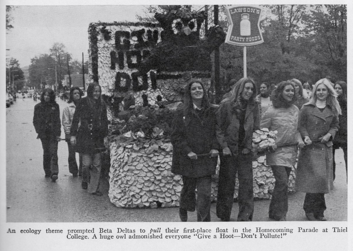 Happy Homecoming <a href="/thielcollege/">Thiel College</a> #TCForeverGold #FlashbackFriday to 1973 <a href="/Thiel_ChiO/">Chi Omega Beta Delta</a> <a href="/WoodsyOwl/">Woodsy Owl</a>