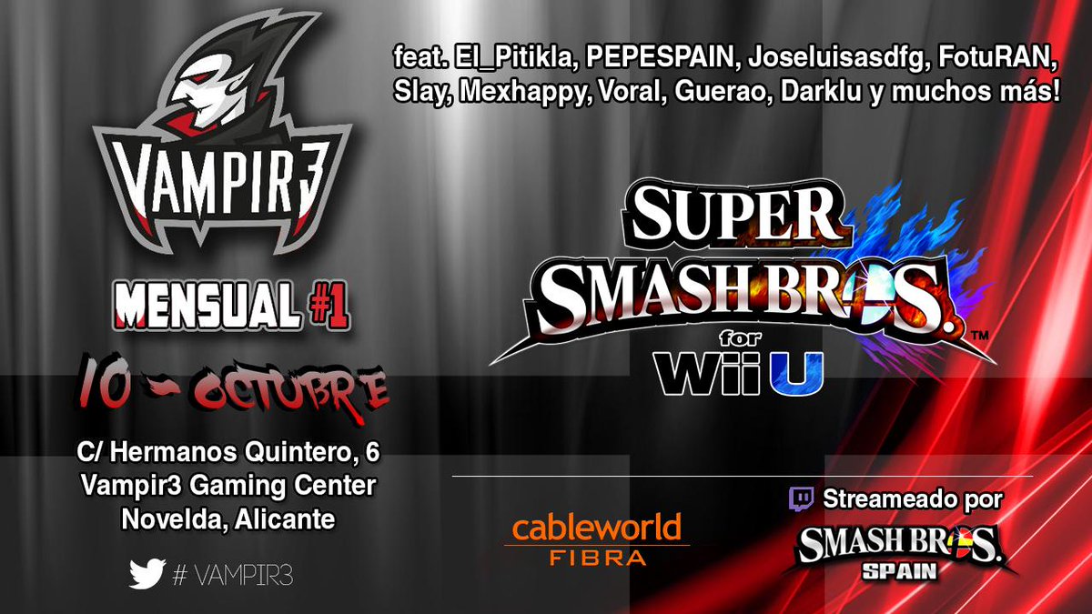 SmashBrosSpain's tweet photo. Mañana a partir de las 17:00 retransmitiremos el #Vampir3 Mensual 1 en http://t.co/ai5kH8d4Pl !! 

RT si lo verás! http://t.co/CkZKjcxfSk