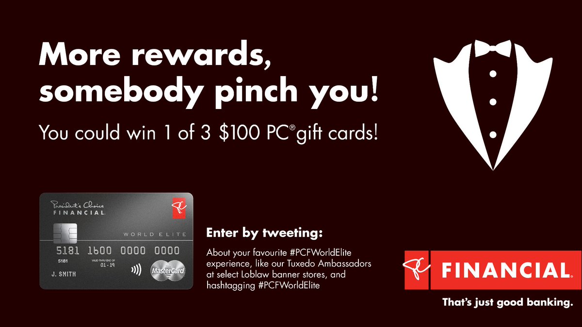 PCFinancial's tweet photo. Using a #PCFWorldElite MasterCard is a black tie affair! http://t.co/XUmuNpxzFX #contest http://t.co/azqYtlmib3