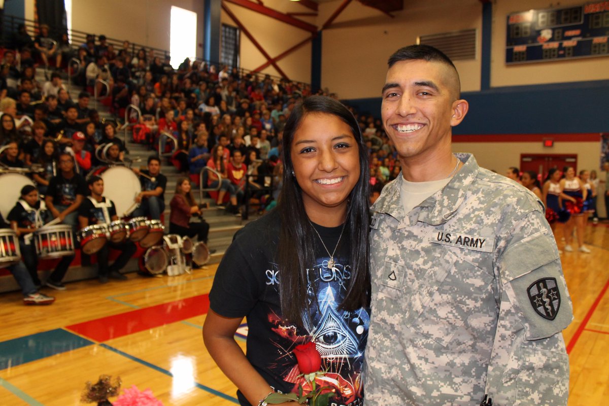 During "hero" spirit day, Sophomore Sarah Jaramillo was reunited with a real-life hero: Her brother, Andrew. <a href="/USArmy/">U.S. Army</a>
