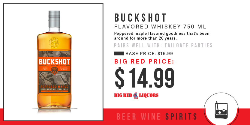 bigredliquors's tweet photo. Take something new to the tailgate this weekend! Save $2 on #BuckshotBourbon, and don't forget to #AlwaysRally http://t.co/tdtOzVGaY7