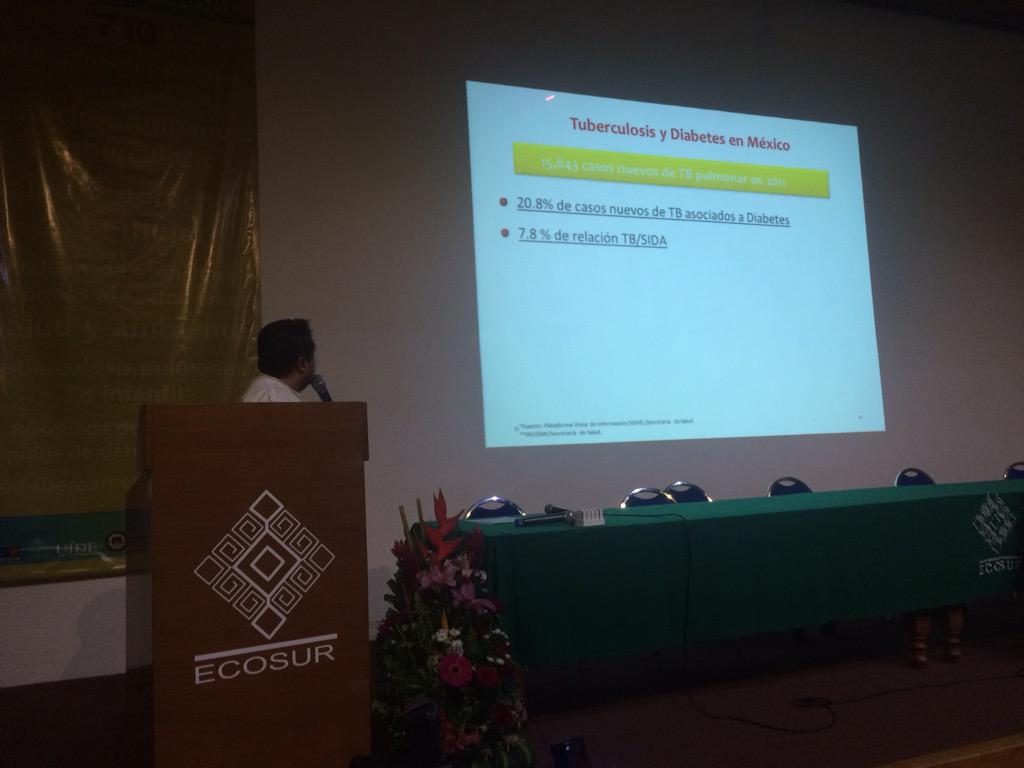 TB_Chiapas's tweet photo. El binomio de la Diabetes/tuberculosis ponencia de @ClnicadeTBHRAEC en el VI Encuentro Red GRAAL en @ecosurmx SCLC http://t.co/61Yid0kCWf