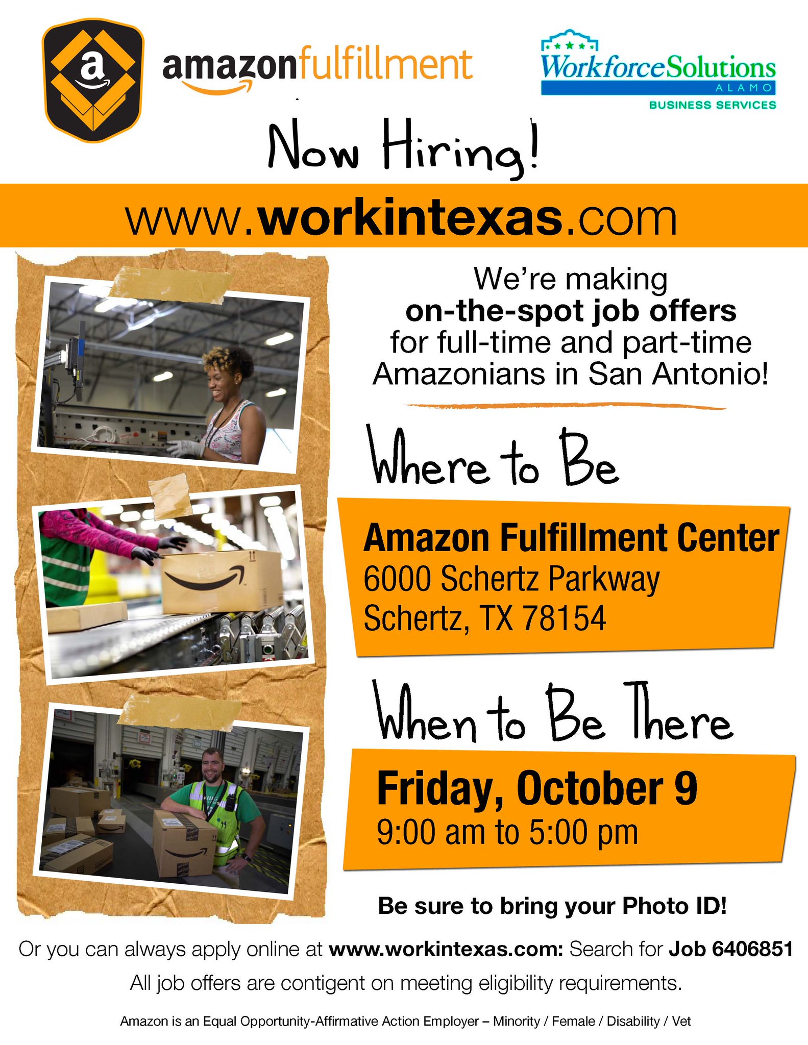 Workforce Solutions Alamo Amazon Fulfillment Center Is Hiring They Re Making On The Spot Job Offers Full Time Pt Time Today Until 5pm Http T Co Gdvjlxttju Workforce Solutions Alamo Amazon Fulfillment Center Is Hiring They Re Making On The Spot Job Offers Full Time Pt Time Today Until 5pm Http T Co Gdvjlxttju