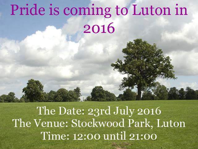 LutonPride's tweet photo. The Luton Pride team are happy to announce a new venue. STOCKWOOD PARK. http://t.co/6TrqIcAWUc