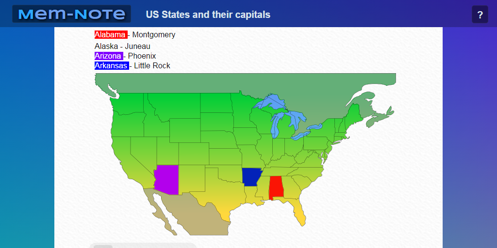 MemnoteApp's tweet image. Take a look at our on-line resource to help you learn the US States: mem-note.com/#!us-states-an…  #geography #learning