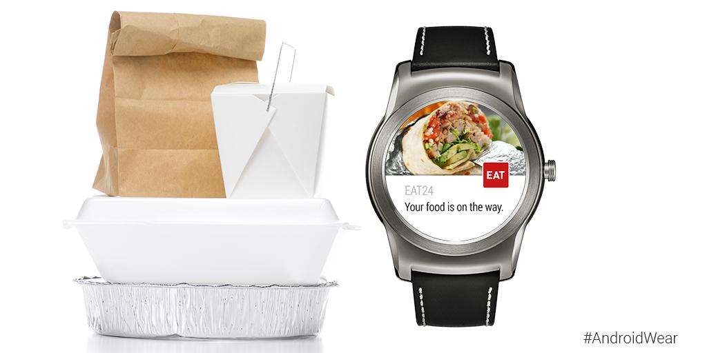 Android's tweet image. Enjoyed your last meal from @Eat24? Order it again from your #AndroidWear watch. #WeekendWear goo.gl/NUv1ph