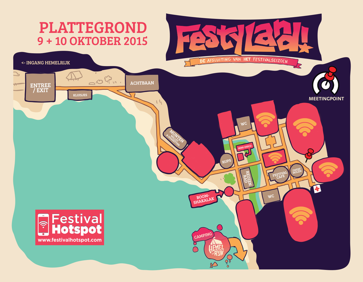 FestyLand 2015 is van start! Zie de kaart voor de locatie van onze WiFi hotspots! #festyland #festivalhotspot