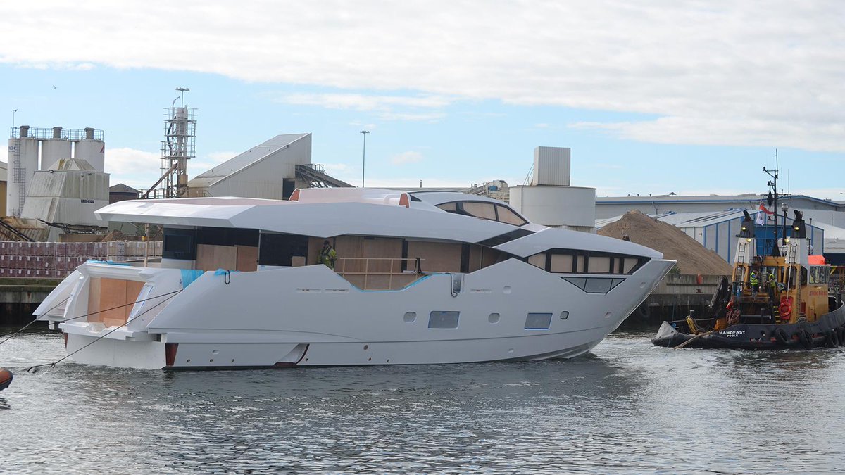 The hull of <a href="/Sunseeker_Intl/">Sunseeker Intl</a> new Sunseeker 116 Yacht arrives at the yard: buff.ly/1Qed79d