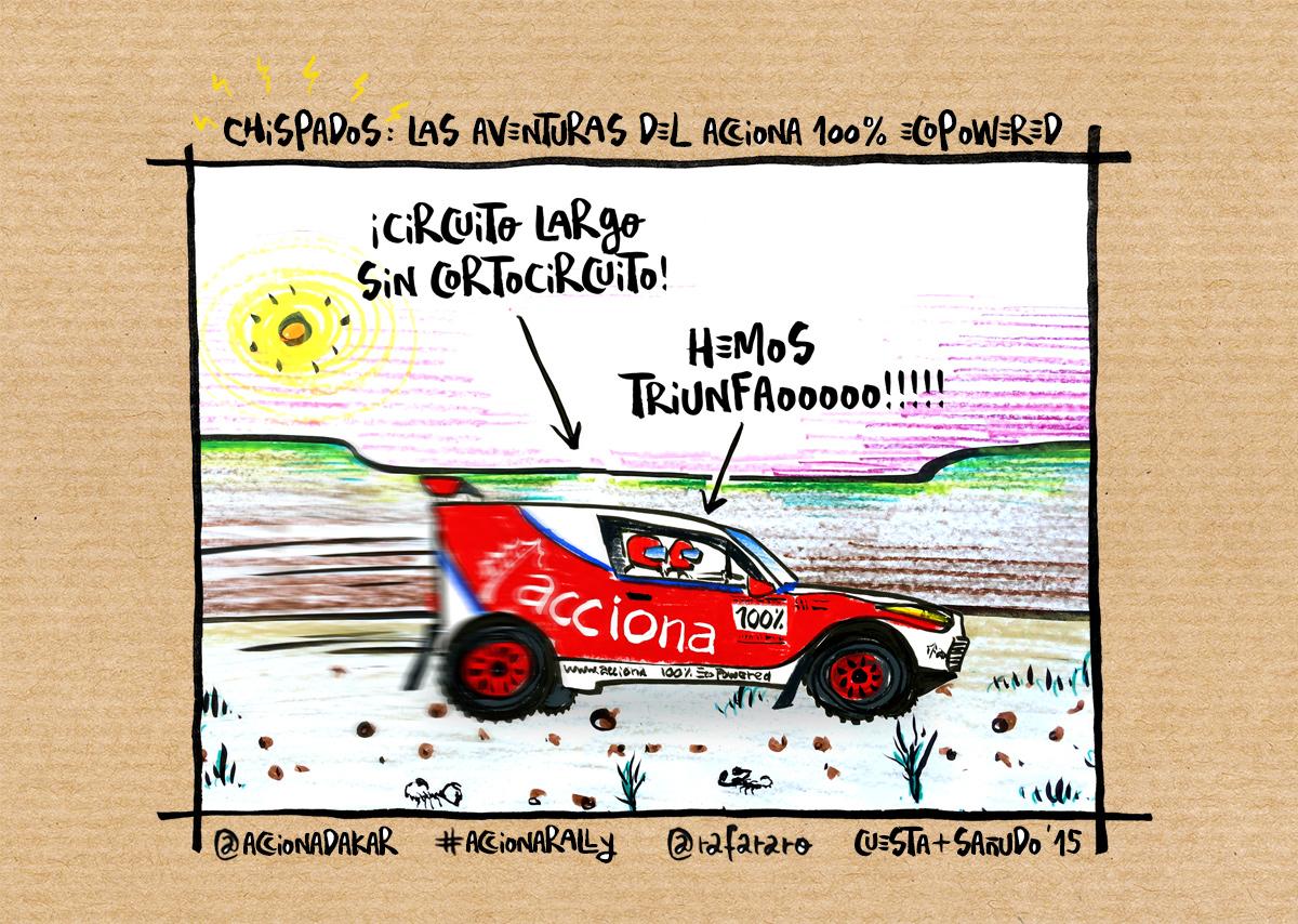 ACCIONADakar's tweet photo. ¡Los #Chispados han triunfaooooooo! @ACCIONA #ACCIONARally #OiLibyaMaroc @rafararo ¡Enhorabuena campeones! http://t.co/7gzF8bfgzD