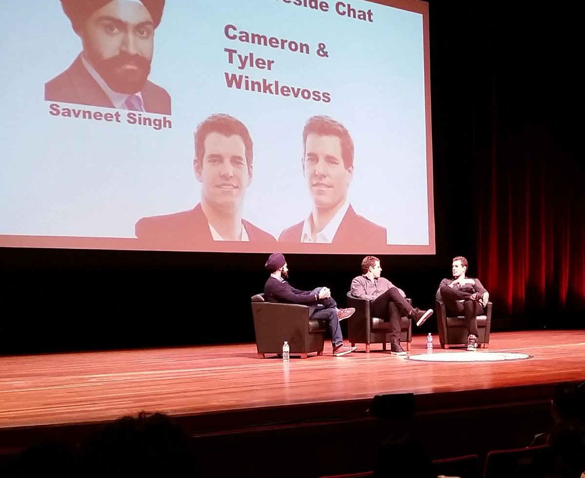jonnareczek's tweet photo. .@winklevoss and @tylerwinklevoss address bitcoin infrastructure at Cornell's FinTech15 Conference @NYU. #MakTech http://t.co/rjGaMibGuD