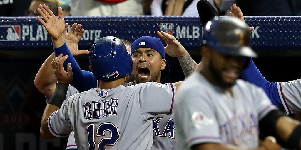 Rangers's tweet photo. 14 innings. One MAJOR #postseason moment: http://t.co/b0DEAc8EiW #NeverEverQuit http://t.co/P0V5DO3iKo