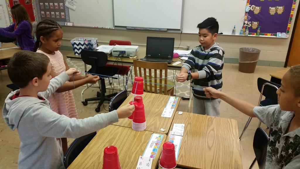3rd graders learned all about teamwork &amp; engineering. Stack the cups, but don't use your hands. ♡ STEM life skills.