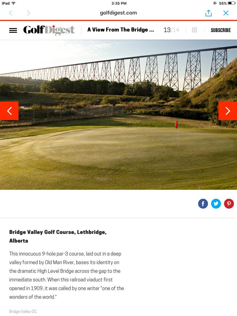 Bridge Valley was just featured in a <a href="/GolfDigest/">Golf Digest</a> album, it's one of our venues and one of our favourites to play!