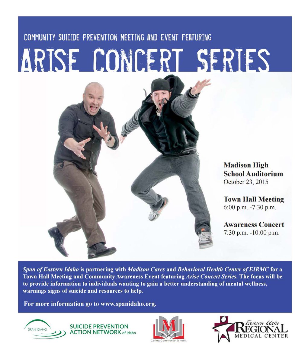 Oct 23, 2015 @ Madison High School Auditorium. Town Hall meeting and FREE Awareness Concert. Suicide prevention.