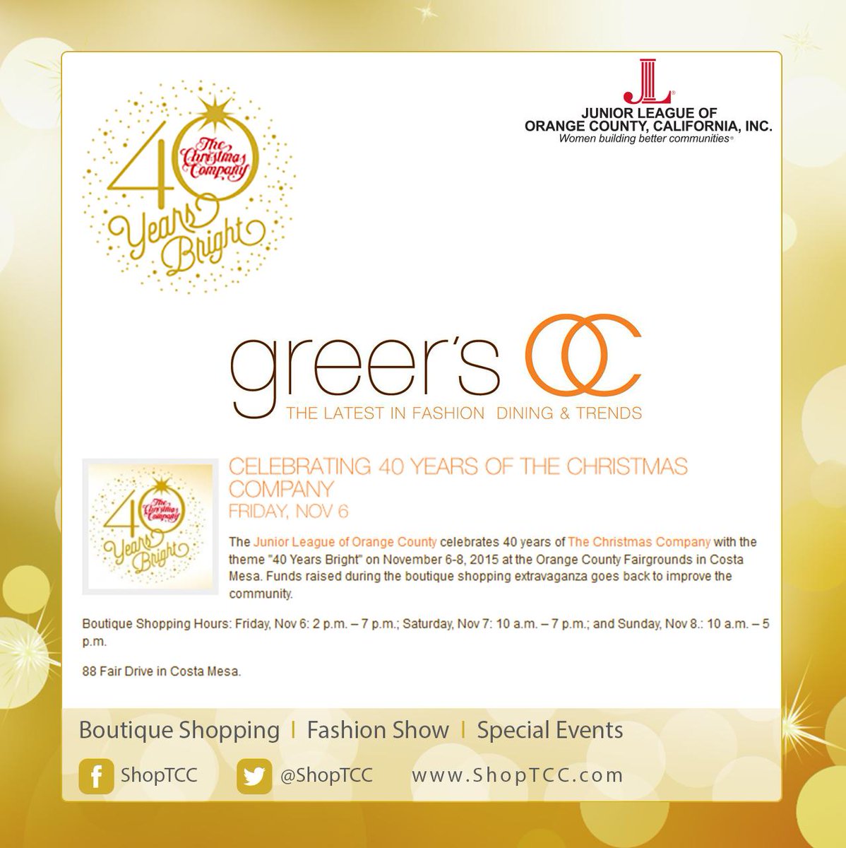 ShopTCC's tweet photo. @greerwylder TCC is on the Greer's OC Calendar! Thank You! http://t.co/7FYiv1x2CT #Fancy #Volunteer #JLOCC http://t.co/OGUJrztPsw