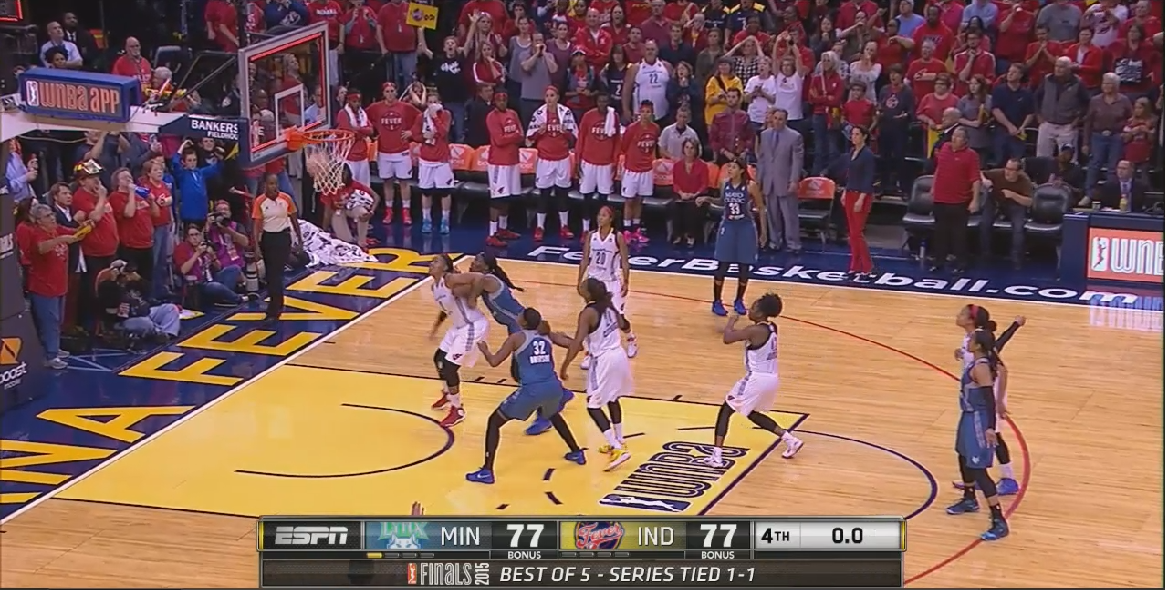 SportsCenter's tweet photo. That's a buzzer-beater! Maya Moore sends up a game-winning 3-pointer to give the Lynx a 2-1 lead in the WNBA Finals. http://t.co/zKPagHstsS