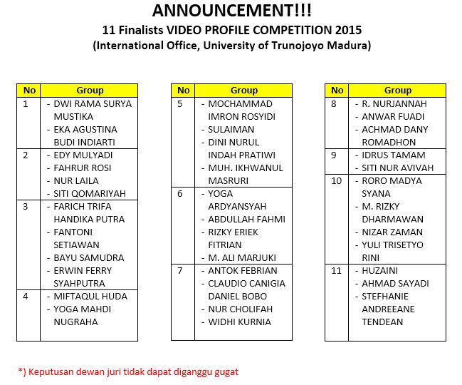 io_utm's tweet photo. 11 Finalists have been selected!!!! Congratulation!!! #IO_trunojoyo #VideoCompetitionIO2015 http://t.co/PjXz4aJ7Hn