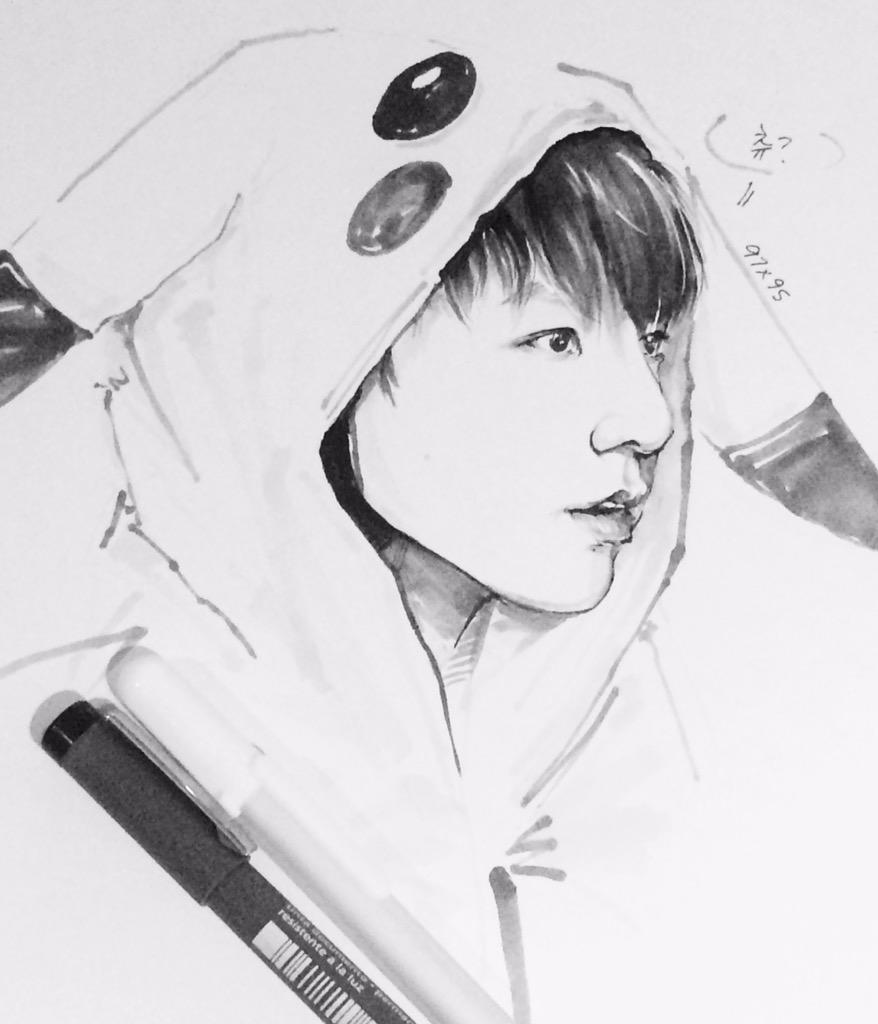 runnxgun's tweet photo. [FA - #Jungkook] 아기 #꾹까츄 (cr. @JK_ookieRun) ㅠㅠ #정국 #inktober http://t.co/7XBUcDO4FF