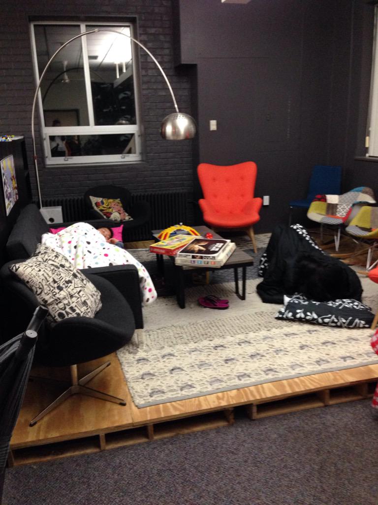 HackVT's tweet image. Trying to sleep wherever they can! 12 more hours to go. Cat napin' and app hackin' #HacktheClimate #hackvt2015