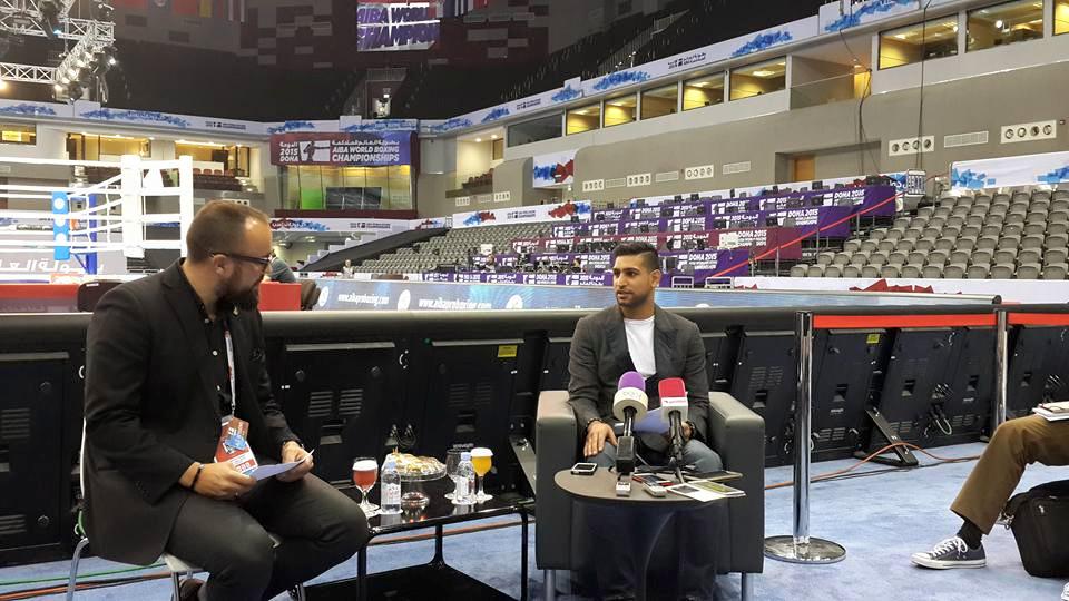 Daniel_Etchells's tweet photo. At a press conference with @AmirKingKhan at the #AIBAWorlds2015. See #insidethegames for news later #KhaninDoha http://t.co/tme6jSEY5w
