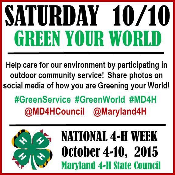 MD4HCouncil's tweet photo. Let's wrap up #National4HWeek by serving our Communities this weekend! #GreenWorld #GreenService #MD4H #4HGrowsHere http://t.co/D9azAMGpGa