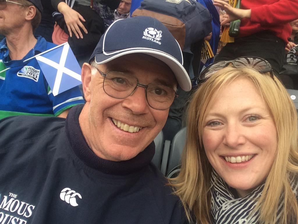 Cheering <a href="/Scotlandteam/">Scottish Rugby</a> with Dad .. 1st wedding anniversary left husband at home with dog #backingblue #asone