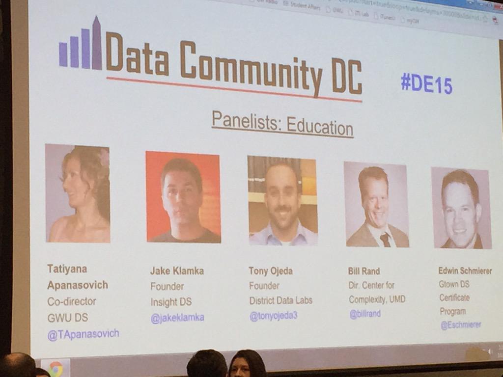 Great job by the educational panelists at The State of Data Science Education! #DE15