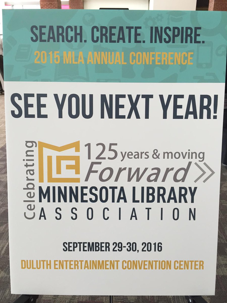 MNlibraries's tweet photo. If conference hangover continues, seek another conference in a year. See you in Duluth 9/29-9/30 2016! #MNLib15 http://t.co/zZONlaJbtG