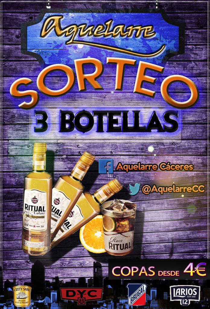 AquelarreCC's tweet photo. SORTEO para este noche!! Siguenos, haz RT y entras en el sorteo de 1 de las 3 botellas de #RonRitual!! #Aquelarre http://t.co/J6zGCPNaa2