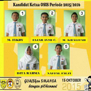 MPKsmansacis's tweet photo. Inilah 5 Kandidat Ketua OSIS Periode 2015/2016. http://t.co/aUHnS7ohoQ
