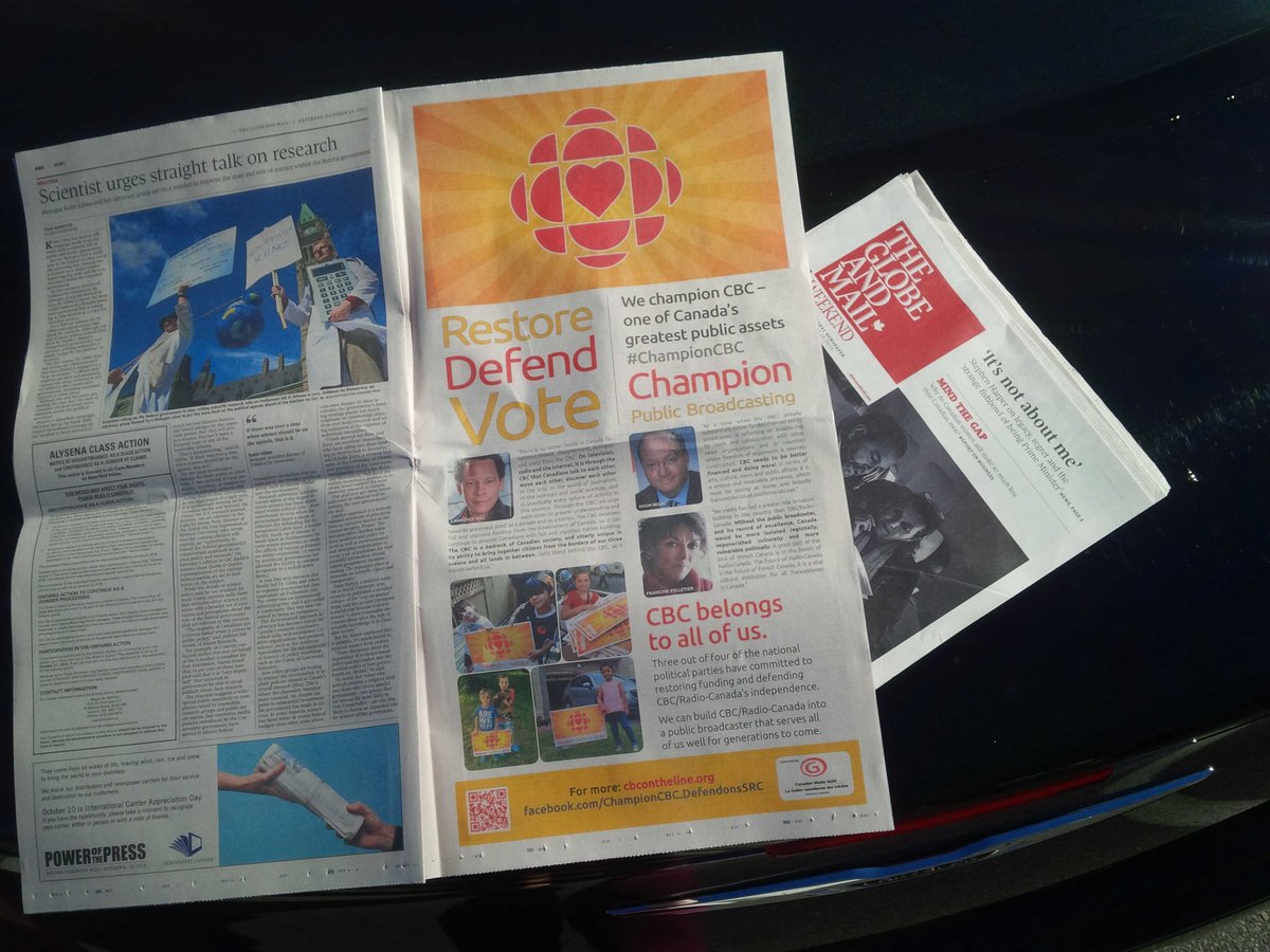 NaomiRobinson88's tweet photo. #CMGLaguilde Globe &amp; Mail ad today!
#CBC workers #ChampionCBC! http://t.co/ihMR7UOkK8