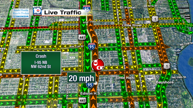 Crash I-95 NB at NW 62nd St. Speeds at 20mph #traffic #miami @JeniseFernandez http://t.co/6Y9a89cZYh