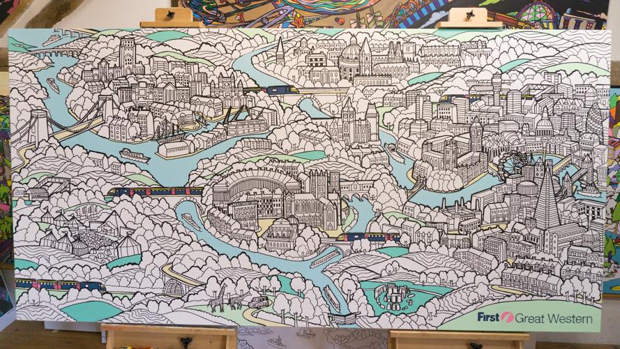 #Bristol #Bath #Oxford &amp; #London rail network &amp; landmarks hand drawn on an 8 x 4ft canvas! #worcestershirehour