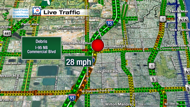 Debris on road causing some delays on I-95 NB at Commercial Blvd. Speeds at 28mph #traffic #miami @jenisefernandez http://t.co/iVBBPM59vU