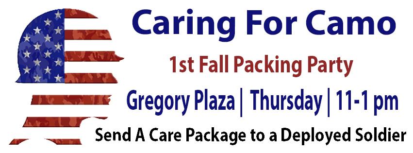 CaringforCamo's tweet photo. Make sure to join us this week for our 1st packing party of the semester! #BeAHeroForAHero #SendACarePackage http://t.co/MFeWSlvE5G