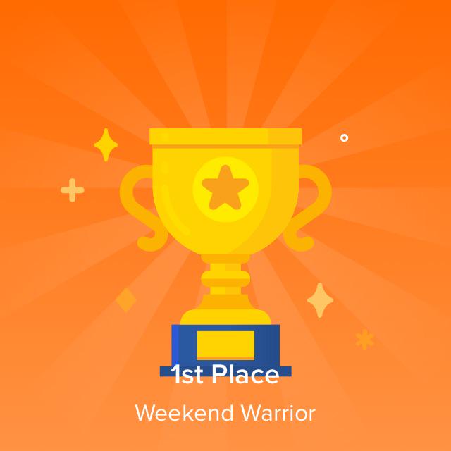 Saberlaser1's tweet photo. Check out my trophy for getting first place in the Weekend Warrior challenge! #Fitbit http://t.co/1aHx9493vc