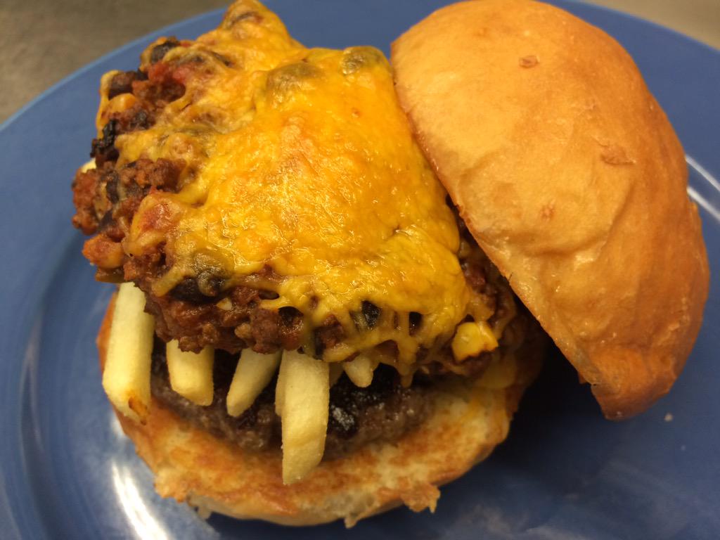 OddfellowsAmes's tweet photo. Oddfellows weekly burger is our Chili Cheese Fry Burger! A burger topped w/ fries, homemade chili and cheddar cheese! http://t.co/HUMTmDxKjD