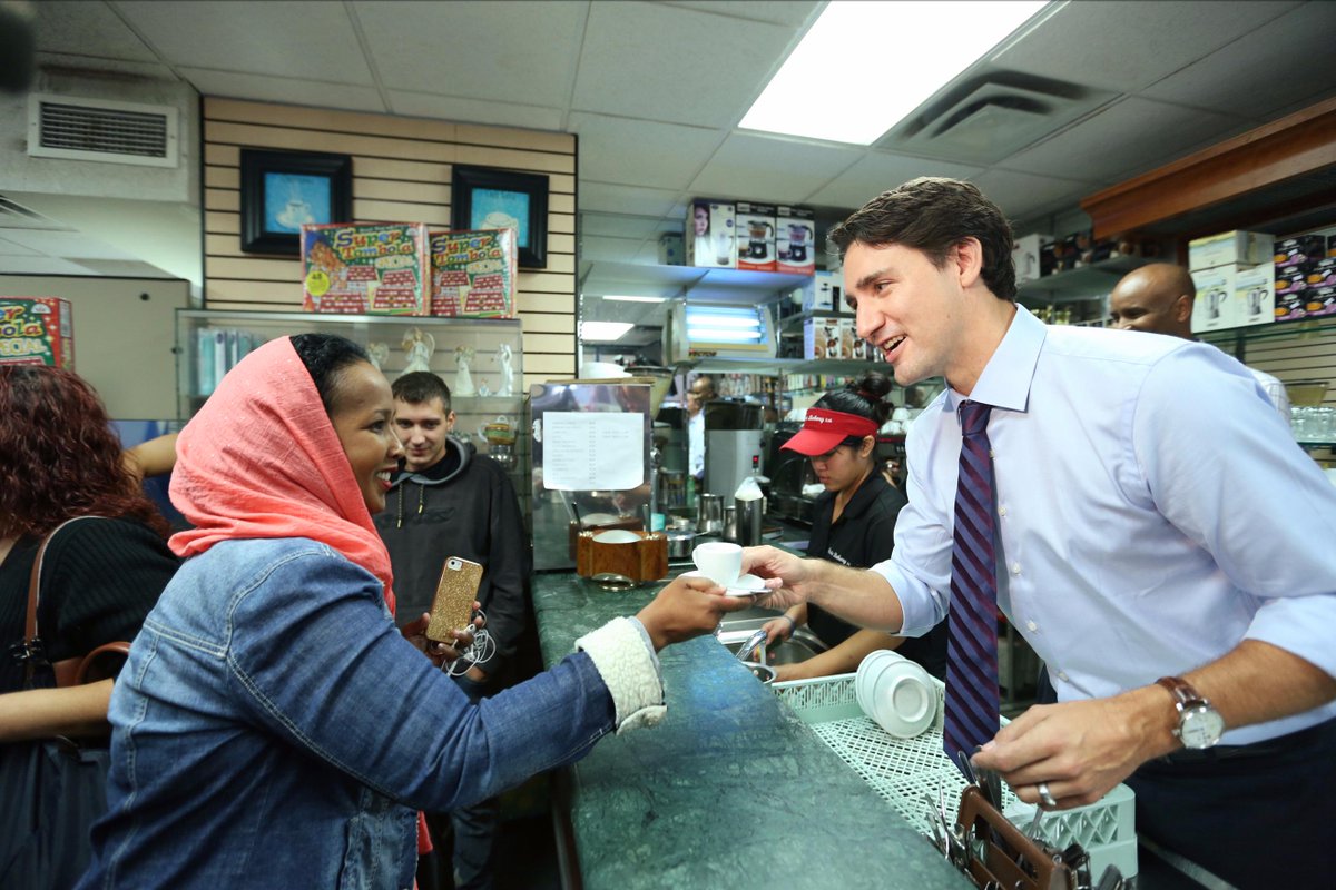JustinTrudeau's tweet image. Served some great coffee with @yswahmed this morning at the Rustic Bakery in North York. Great start to a big day.