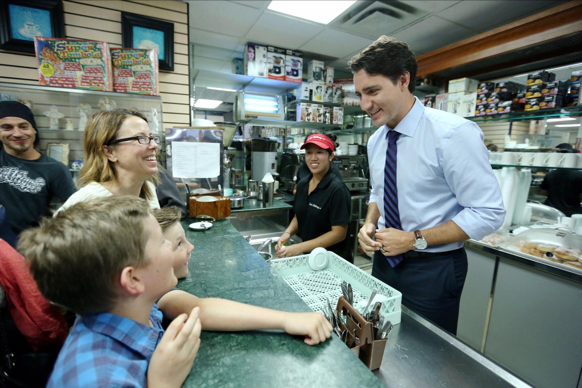 JustinTrudeau's tweet image. Served some great coffee with @yswahmed this morning at the Rustic Bakery in North York. Great start to a big day.