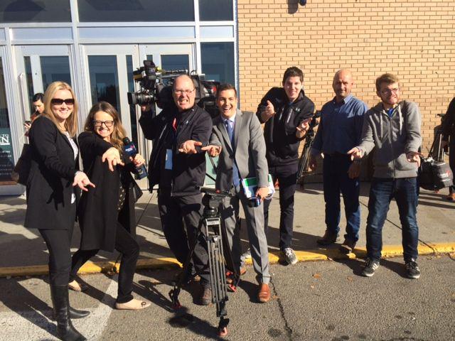 GlobalEdmonton's tweet photo. A crime fighting superhero has never had media coverage in #yeg like this. #SpiderMable Global team. http://t.co/ZUjqlulPjF
