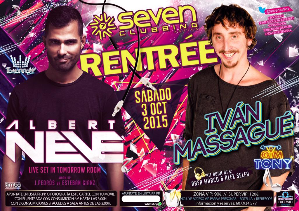 sevenxativa's tweet photo. Haz RT‼️
Y gana uno de los pases dobles que sorteamos para este sáb3 de octubre.
#RENTRÉE @albertneve @ivanmassague http://t.co/BsiolqX9if