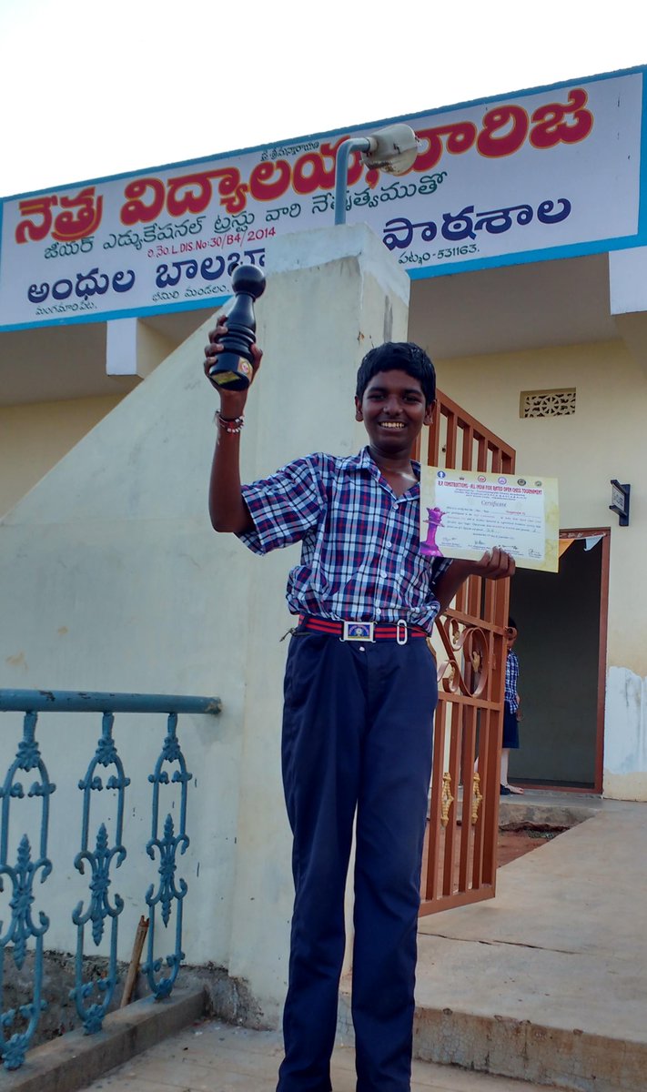 NagaRaju of NetraVidyalaya,supported by VT stood as the BEST player-Spl category,India FIDE RATED AP Chess tournament