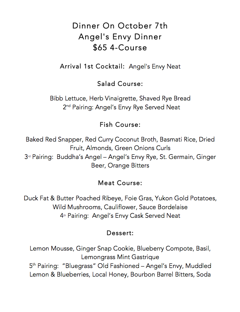 Ward426's tweet photo. Take a look at our menus for our .@Angels_Envy dinner & our Glenmorangie dinner! RSVP: 502-365-2505. #Ward426 http://t.co/DJTW7T7dhD